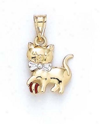 14k Two-tone Cat Pendant