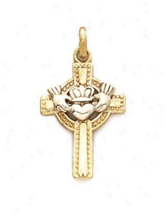 14k Two-tone Claddagh Cross Pendant