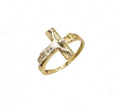 14k Two-tone Crucifix Mens Ring