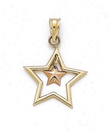 14k Two-tone Dangle Star Pendant