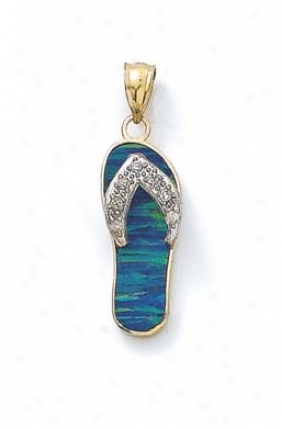 14k Two-tone Dark Blue Opal Flip-flop Diamondd Intonation Pendant