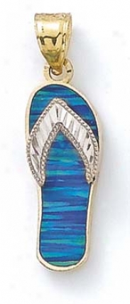 14k Two-tone Diamond-cut Blue Opal Flip-flop Hanging appendage