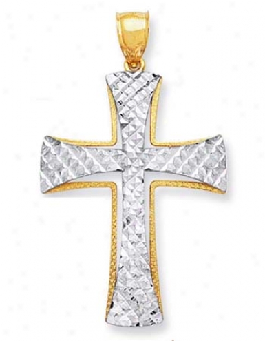 14k Two-tone Damond-cut Cross Pendant