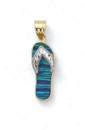 14k Two-tone Diamond-cut Dark Blue Opal Flip-flop Pendant