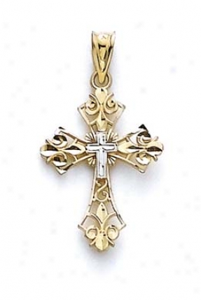 14k Two-tone Diamond-cut Filigree Cross Pendant