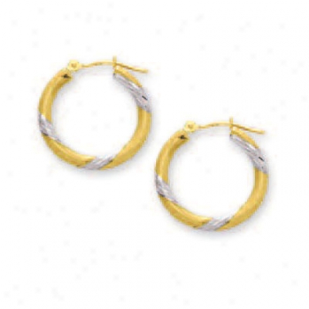 14k Teo-tone Diamond-cut Hoop Earrings