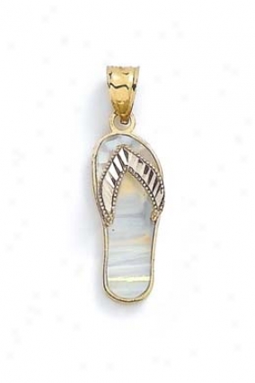 14k Two-tone Diamond-cut Light Opal Flip-flop Pendant