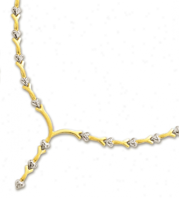 14k Two-tone Diamond-cut Pave Heart Shapednecklace - 17 Inch