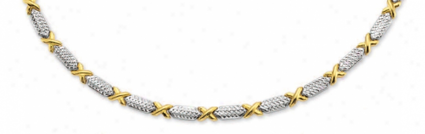 14k Two-tone Diamond-cut Pave Necklace - 17 Inch