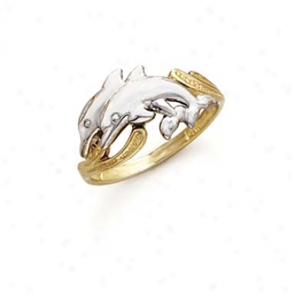 14k Two-tone Dolphin Ring