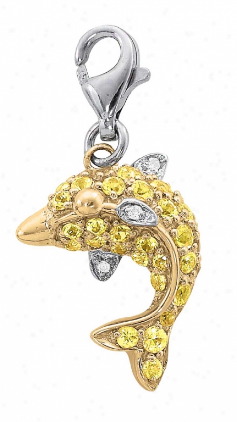 14k Two-tone Dolphin Yellow Sapphire And Diamond Charm