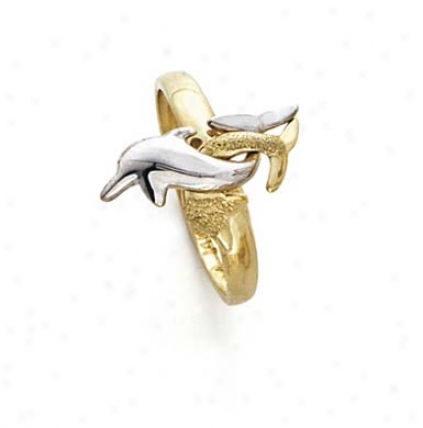 14k Two-tone Twice Dolphins Rong