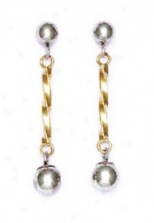 14k Two-tone Drop Friction-back Post Earrings