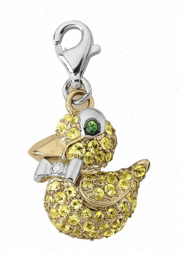 14k Two-tone Duck 1.5 Mm Yellow Blue And Diamond Charm