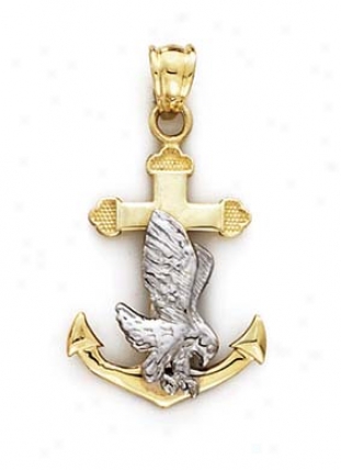 14k Two-tine Eagle On Anchor Pendant