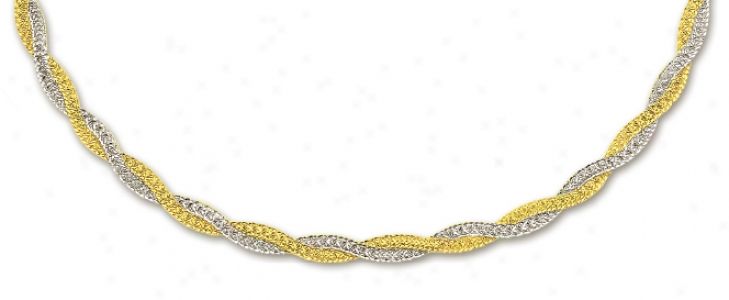 14k Two-tone Fancy Braided Mesh Necklace - 17 Inch