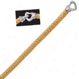 14k Two-tone Fancy Design With Heart Lock Bracelet - 7.5 In