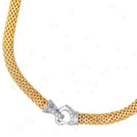 14k Two-tone Fancy Design With Heart Lock Necklace - 18 Inch