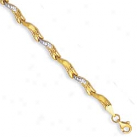 14k Two-tone Fancy Diamond Cut Bracelet - 7.25 Inch