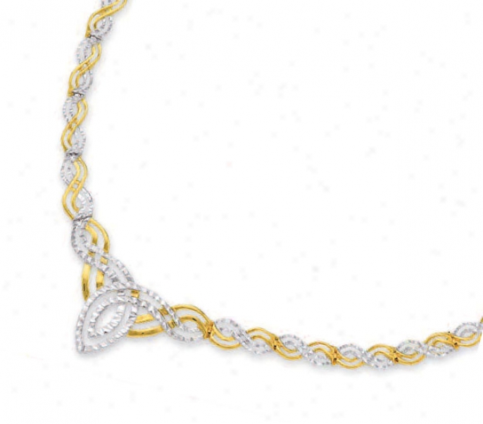 14k Two-tone Fancy Diamond-cut Celtic Necklace - 17 Inch