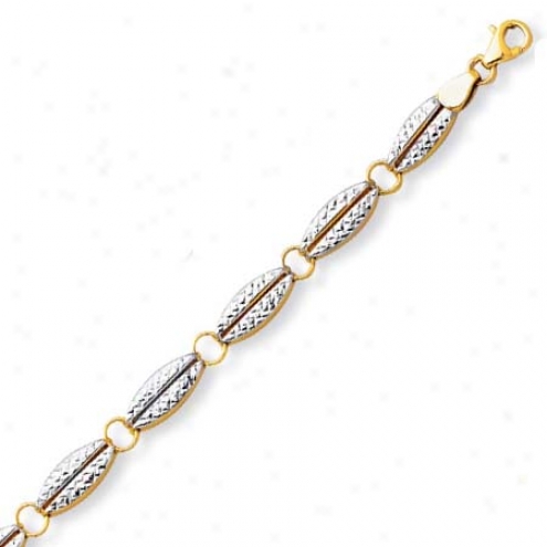 14k Tw-otone Fancy Diamond-cut Link Bracelet - 7.25 Inch