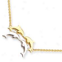 14k Two-tone Fancy Dolphhin Necklace - 17 Inch