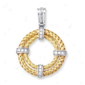 14k Two-tone Fancy Double Circle Pendant