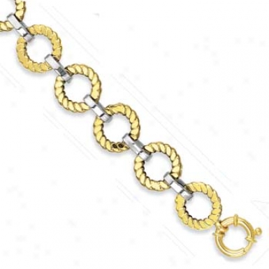 14k Two-tone Fancy Link Spring Clasp Bracelet - 8 Inch