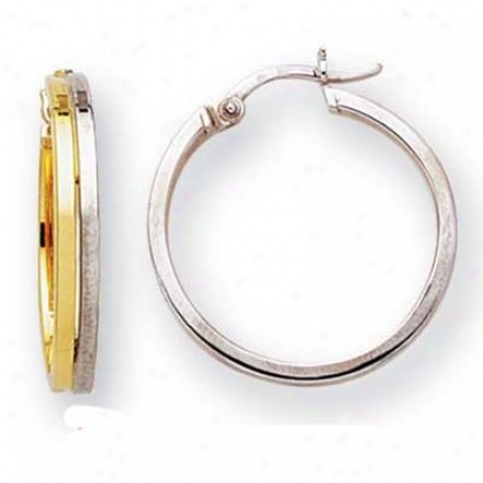 14k Two-tone Fancy Round Hoop Earrings