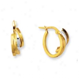 14k Two-tone Fancy Three Circle Hoop Earrings