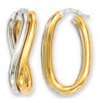 14k Two-tone Fancy Twisted Hoop Earrings