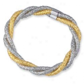 14k Two-tone Fancy Twisted Stretchable Mesh Bracelet - 7 In