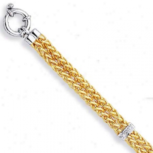 14k Two-tone Fancy Wheat Link Bracelet - 7.5 Inch