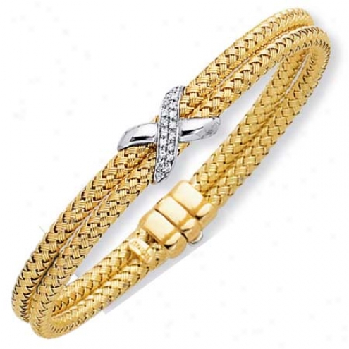 14k Two-tone Fancy Woven Wheat X Design Bangle - 7.25 Inch