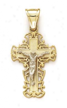 14k Two-tone Filigree Cross Pendant