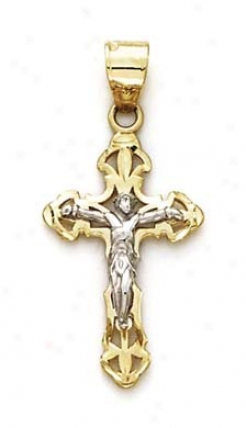 14k Two-tone Filigree Crucifix Pendant