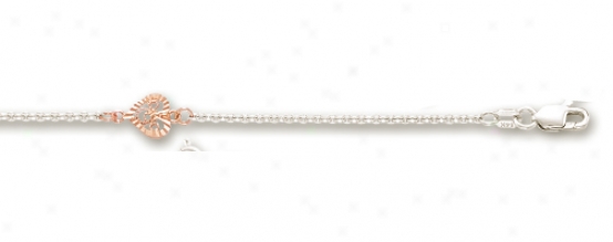 14k Two-tone Filigree Heart Station Anklet - 10 Inch