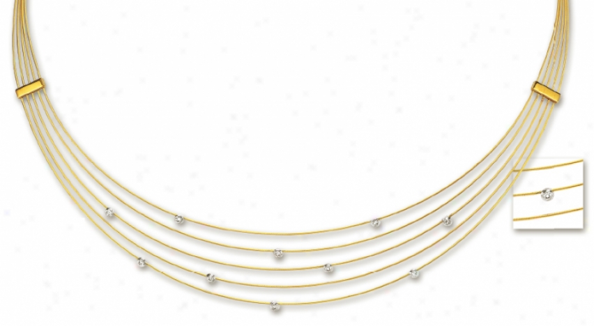 14k Two-tone Five Strand Elegant Diamond Necklace - 17 Inch