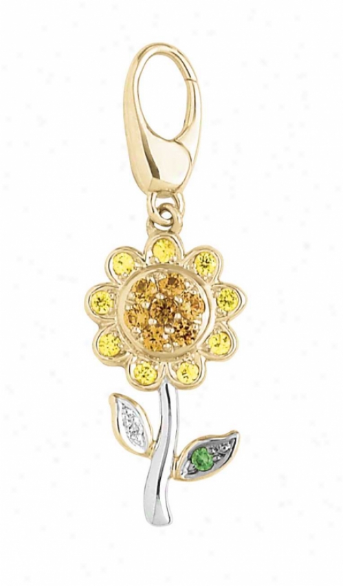 14k Two-tone Flower 1.5 Mm Green Garnet And Diamond Charm