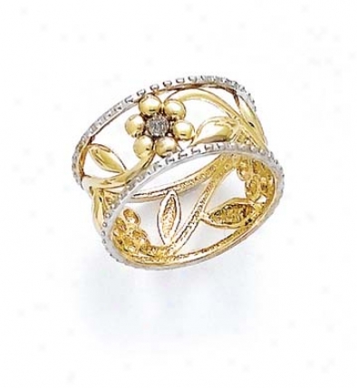 14k Two-tone Flower Band Rign