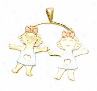 14k Two-tonee Girl-girl Pendant