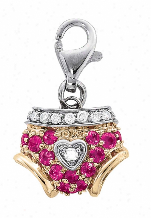 14k Two-tond Girl Pants Pink Sapphire And Diamond Charm