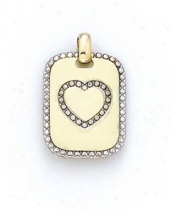 14k Two-tone Heart Dog Tag Pendamt