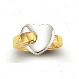 14k Two-tone Heart Shaped Ring - Size 7.0