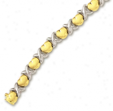 14k Two-tone Hugs And Kisses Matt Heart Bracelet - 7 Inch