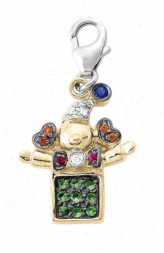 14k Two-tone Jack In The Box Green Garnet And Diamond Charm