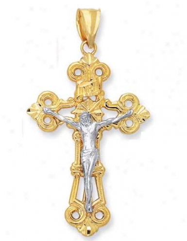 14k Two-tone Large Crucifix Cross Pendant