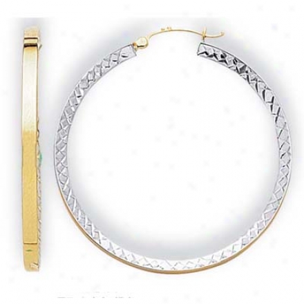 14k Two-tone Big Diamond-cut Hoop Earrings