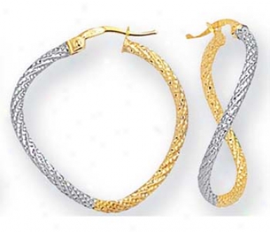 14k Two-tonee Large Twisted Design Hoop Earrings