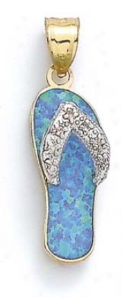 14k Two-tone Light Blue Opal Flip-flop And Diamond Pendant